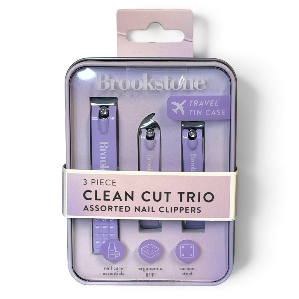 Brookstone 3 piece Nail Clipper Set with Purple Travel Tin - great gift!